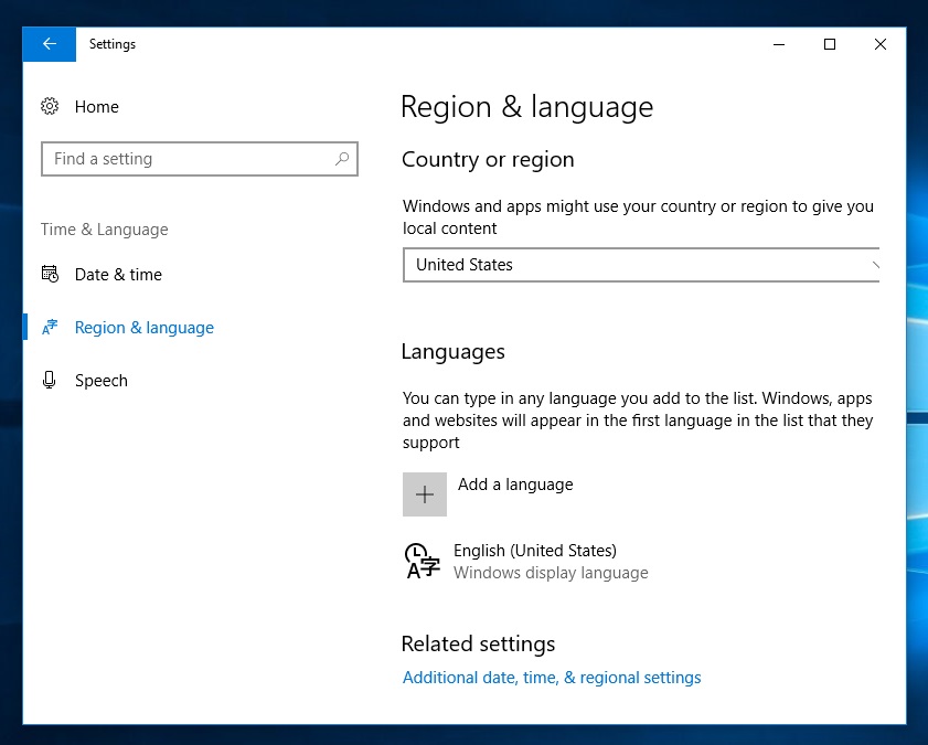 Windows 10 supported languages