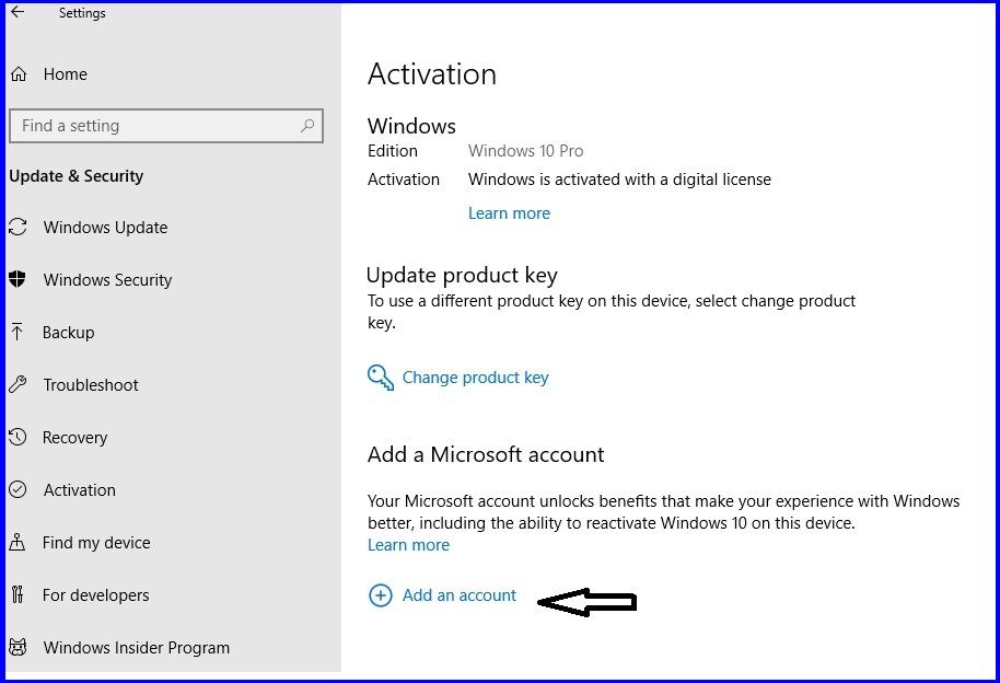 save windows 10 digital license in your account