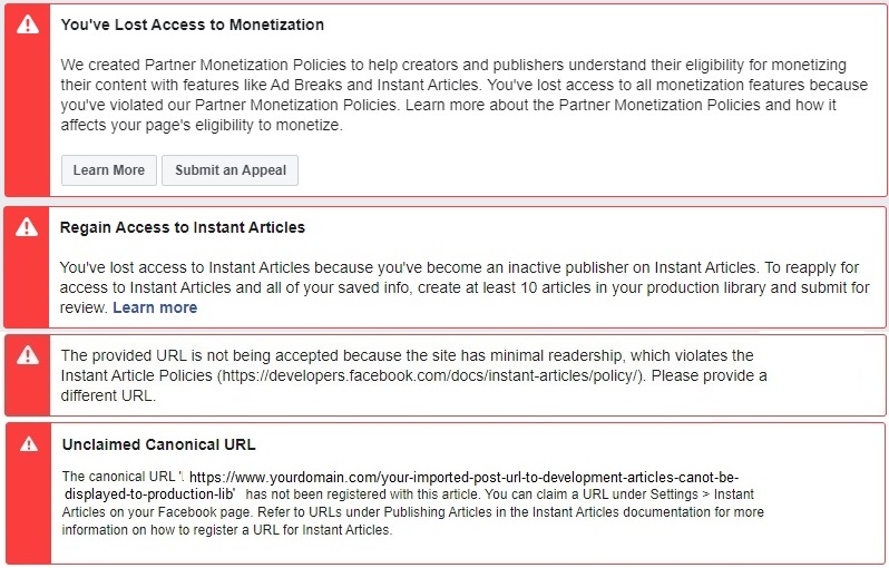 Regain access to FB Instant Articles if you lost access because of minimal readership