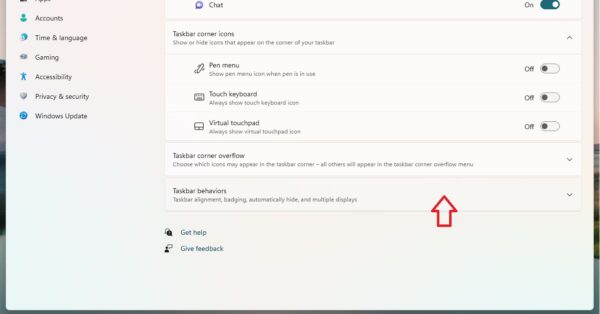 Windows 11 tasbar settings