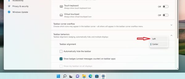 Windows 11 change taskbar position